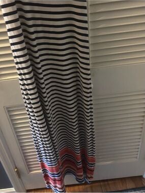 Old Navy Black & White Striped Swim Coverup with Coral Hem Bands